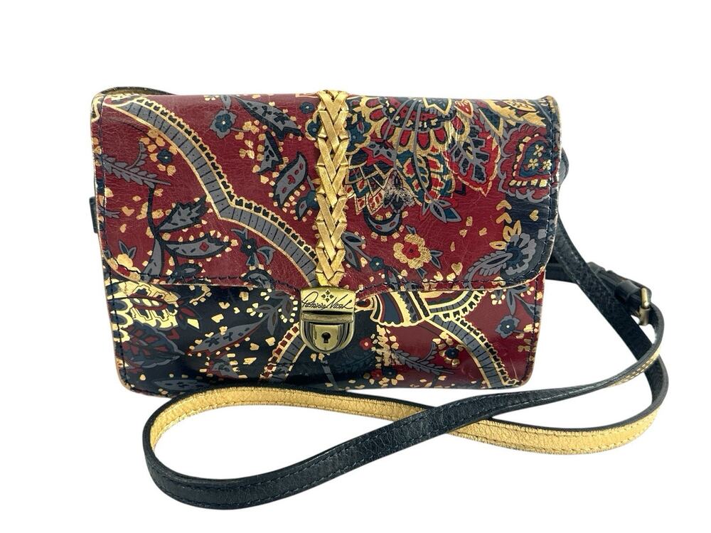 Patricia Nash Leather Crossbody Bag Floral Paisley Organizer Purse Red Gold